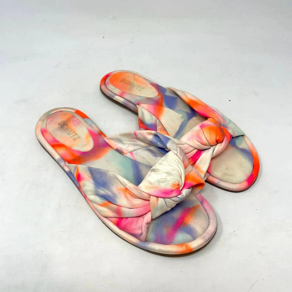 Schutz Leny Tie Dyed Slide Knotted Sandals Pink Orange Size‎ US 9.5
